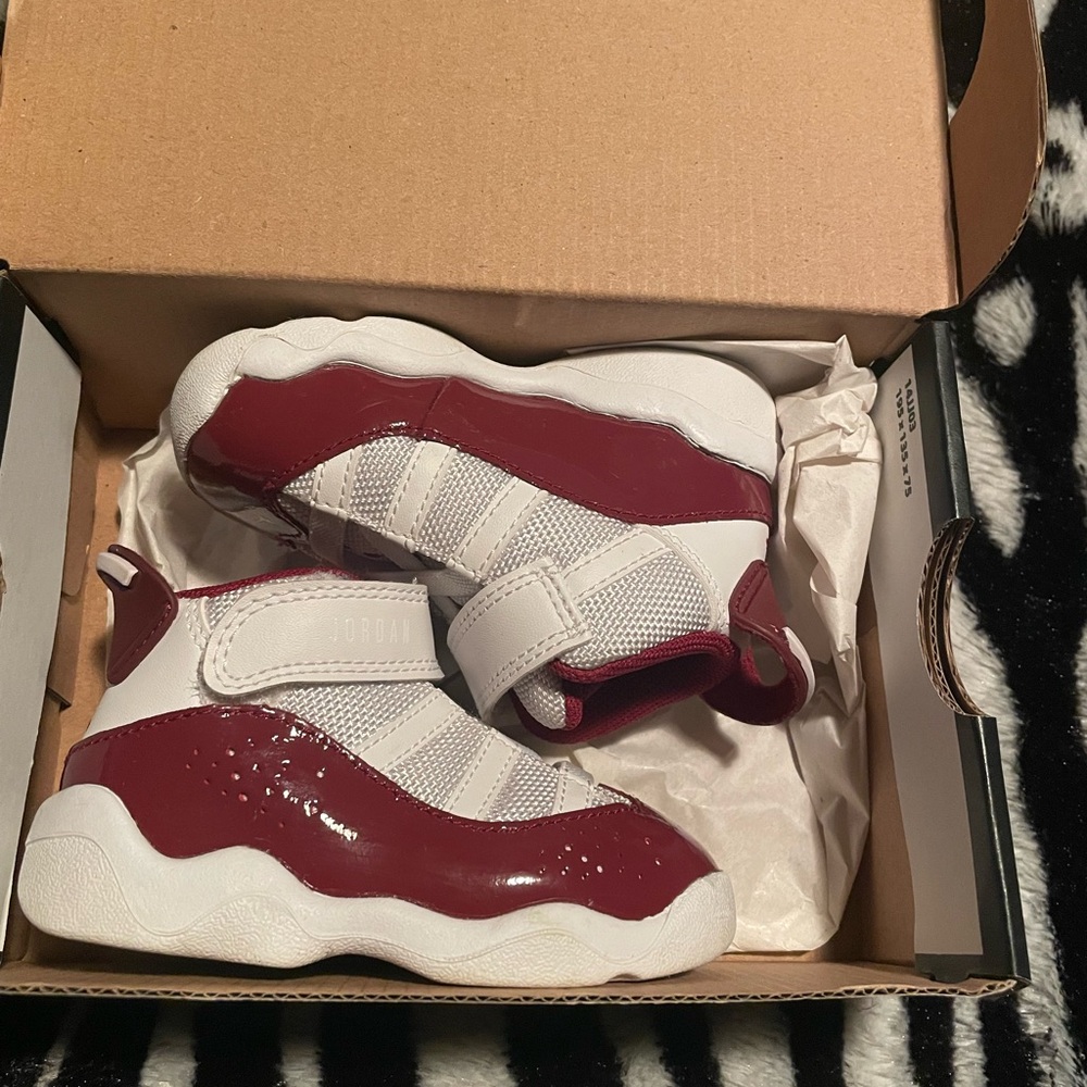 Jordan Kids White and Burgundy Sneakers